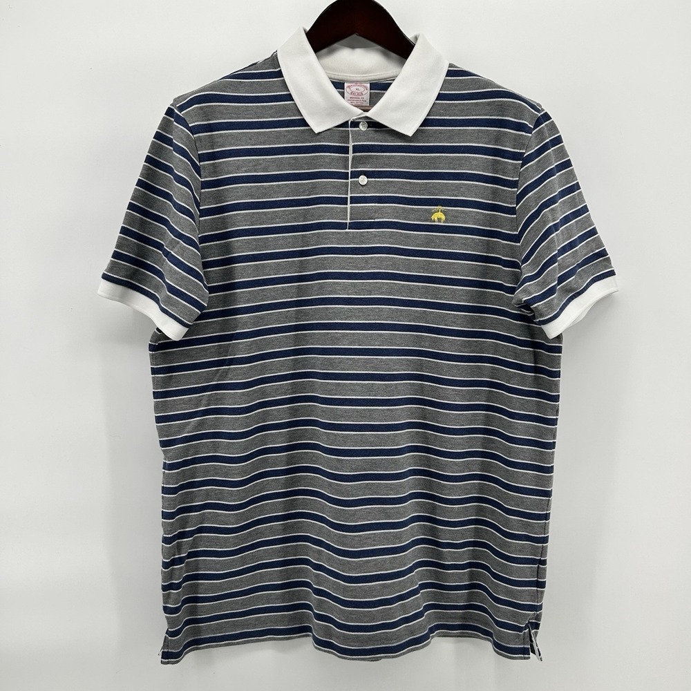 Brooks Brothers Performance Polo Mens‎ XL Original Fit Striped Gold Logo Preppy